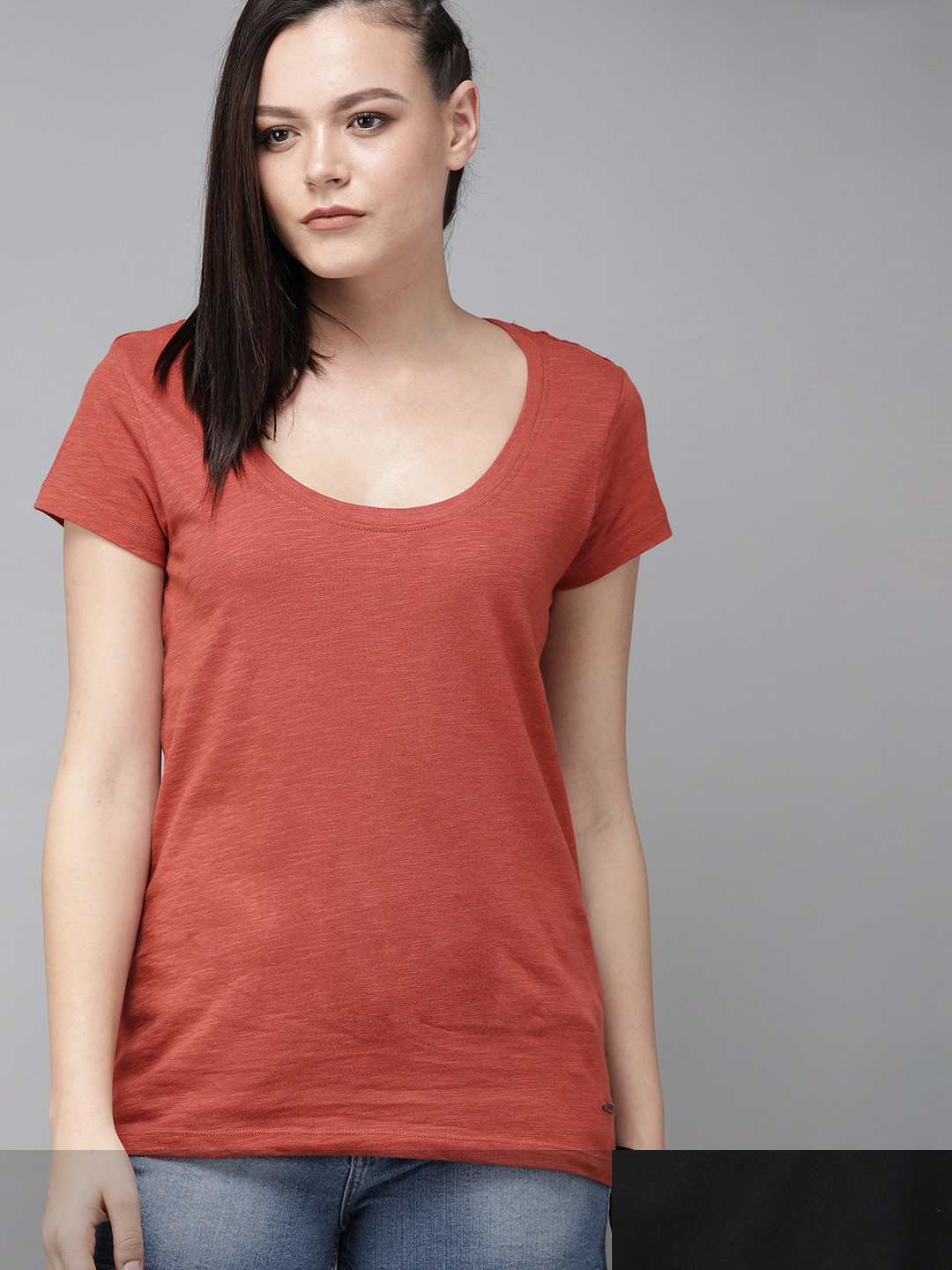 

Roadster Women Pack of 2 Solid Pure Cotton T-shirts, Rust