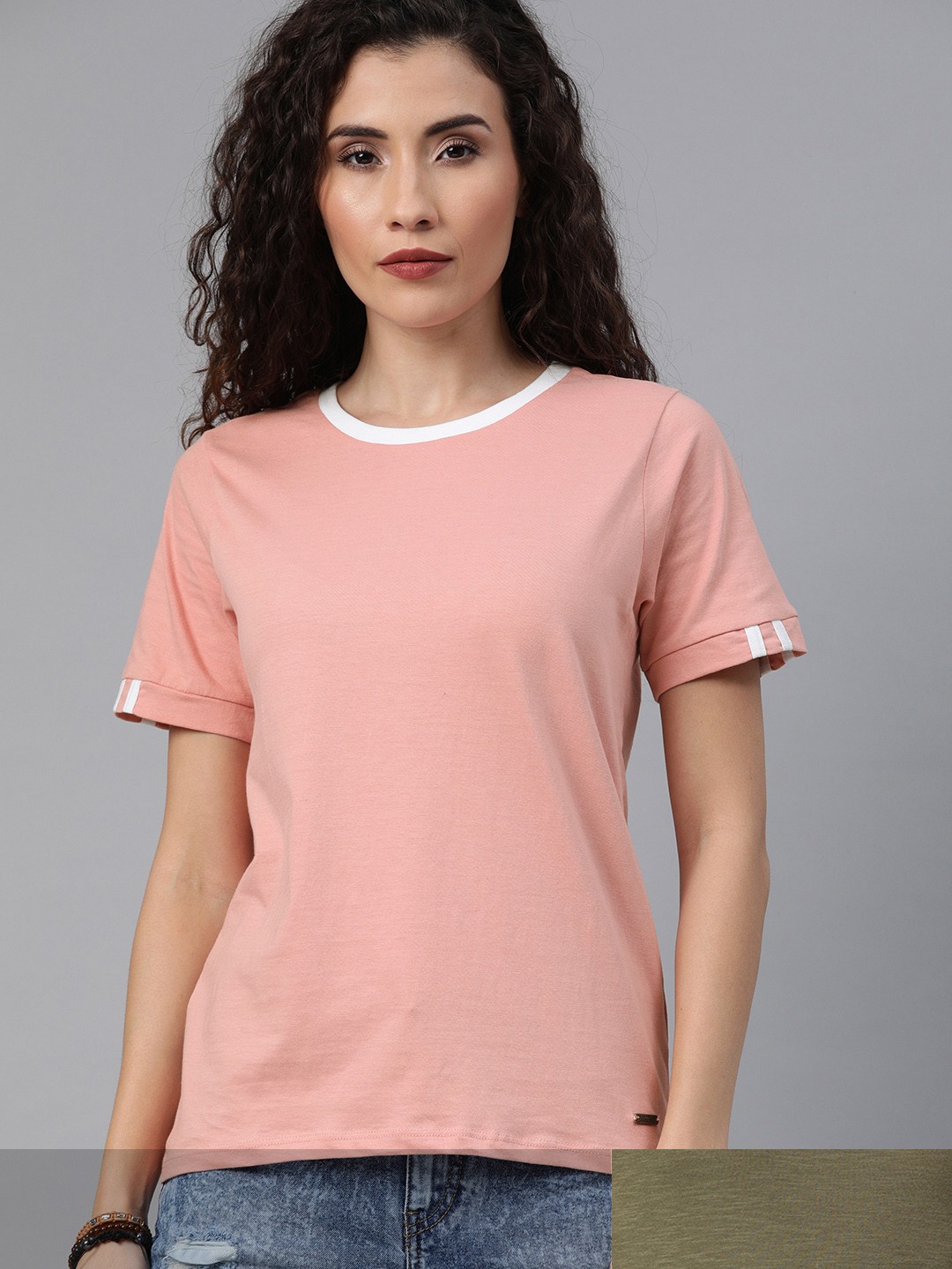 

Roadster Women Pack of 2 Pure Cotton T-shirts, Pink
