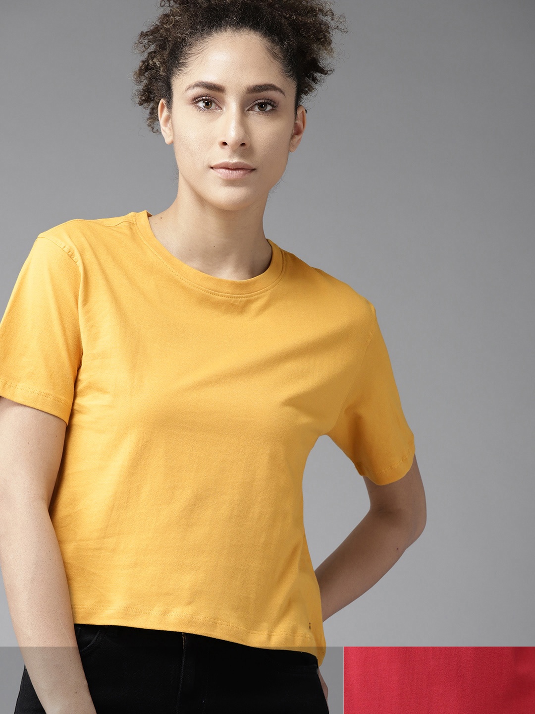 

Roadster Women Pack of 2 Pure Cotton T-shirts, Mustard