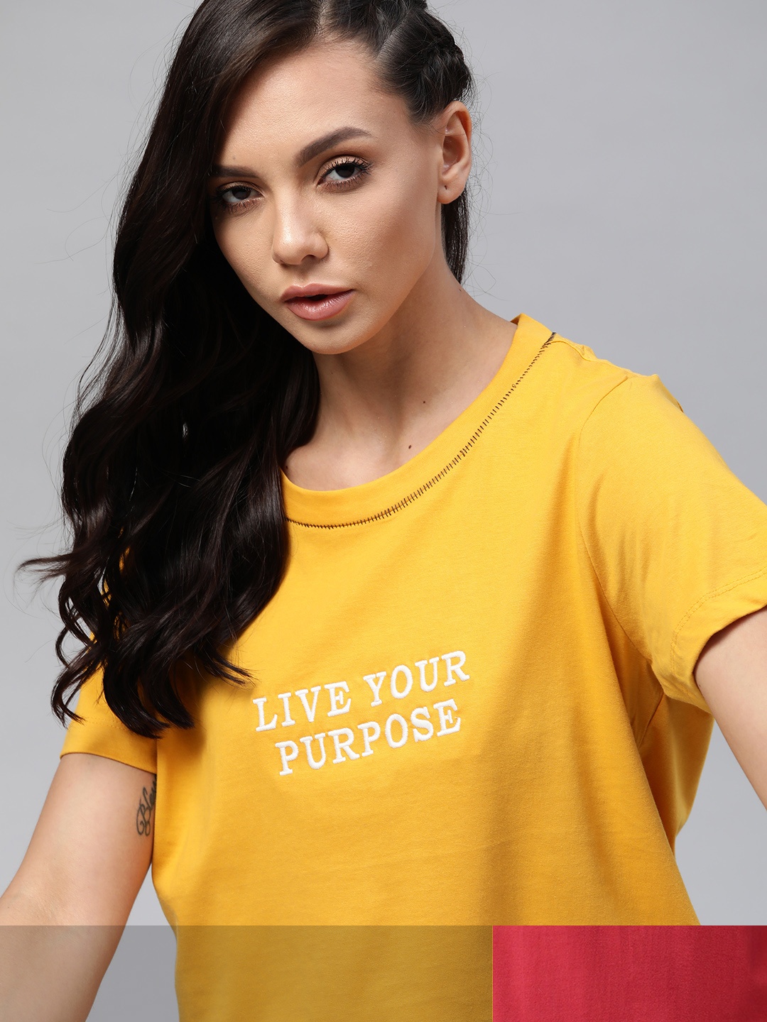 

Roadster Women Pack of 2 Pure Cotton T-shirts, Yellow