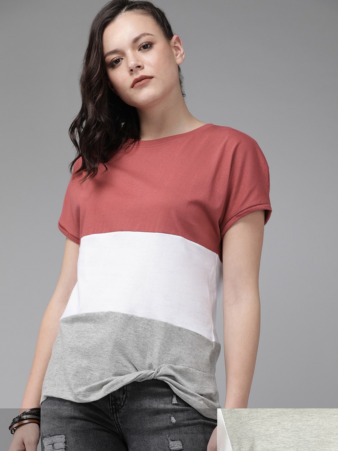 

Roadster Women Pack of 2 Cotton T-shirts, Grey melange