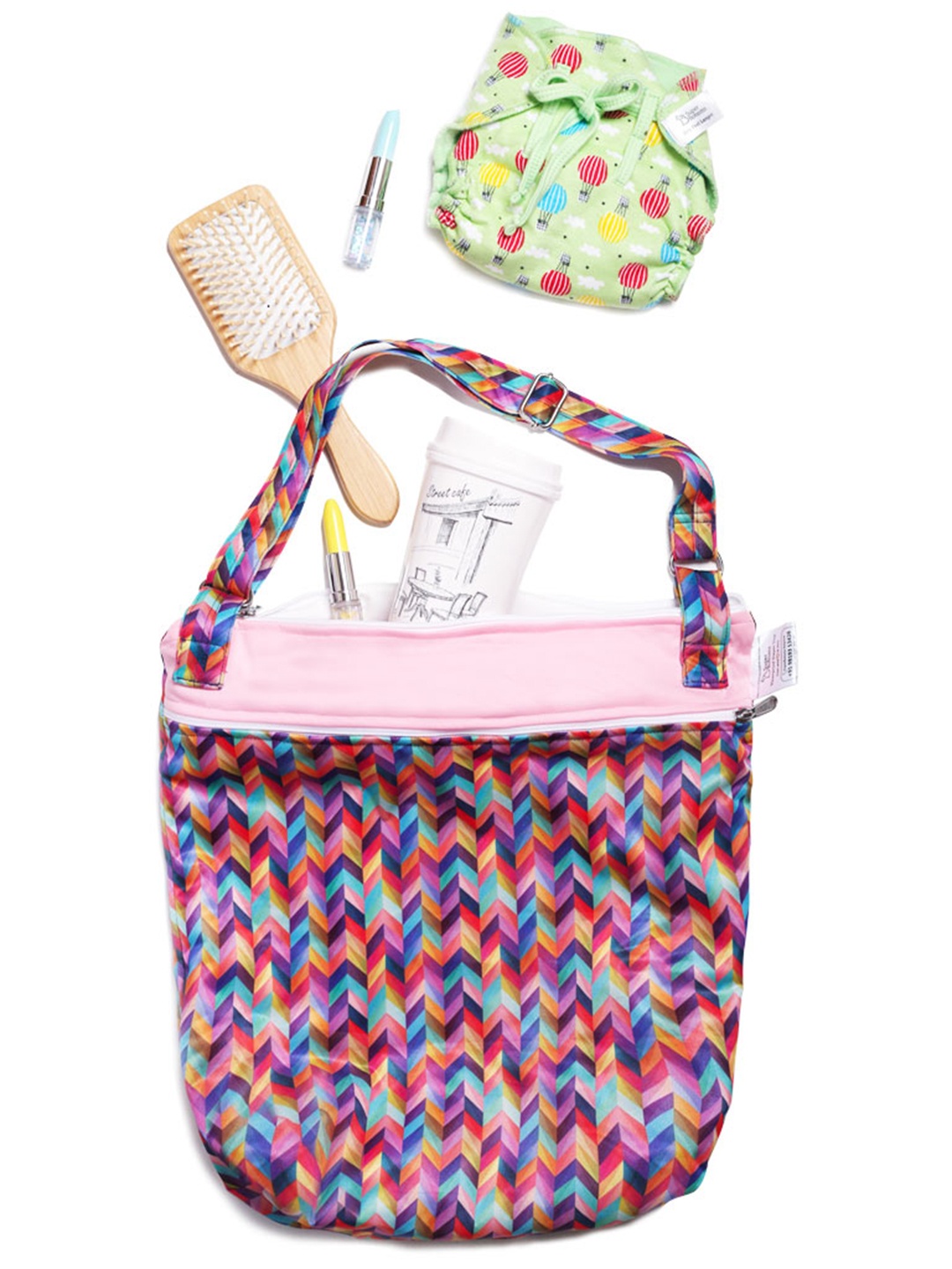 

SuperBottoms Kids Pink & Blue Printed Waterproof Tote Diaper Bag