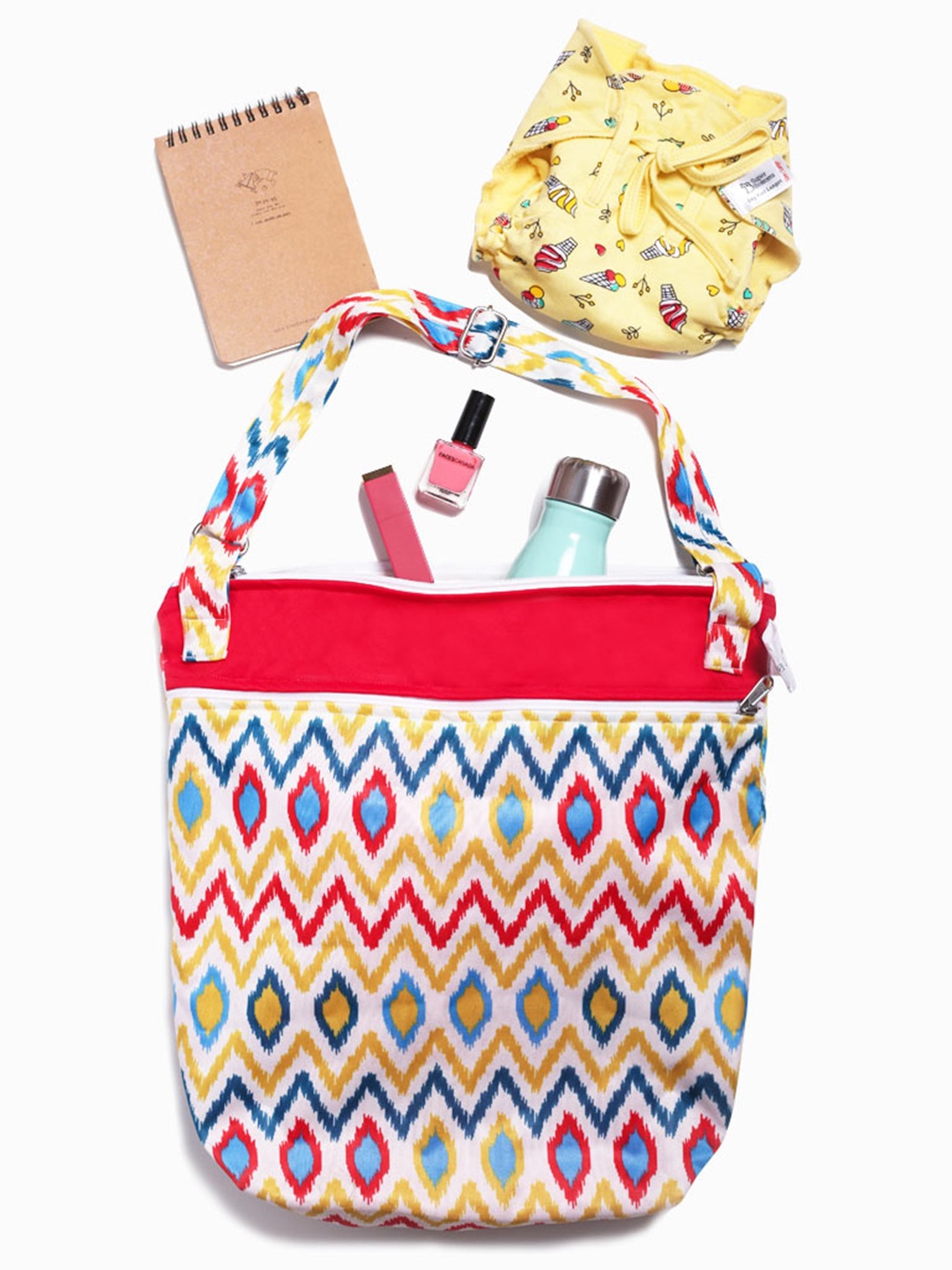 

SuperBottoms Kids White & Red Printed Waterproof Diaper Tote Bag