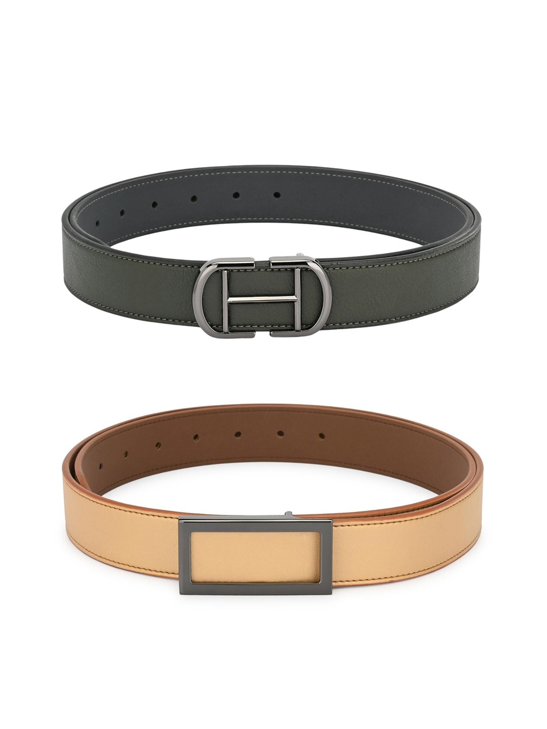 

Calvadoss Boys Set of 2 Olive Green & Beige Solid Belts