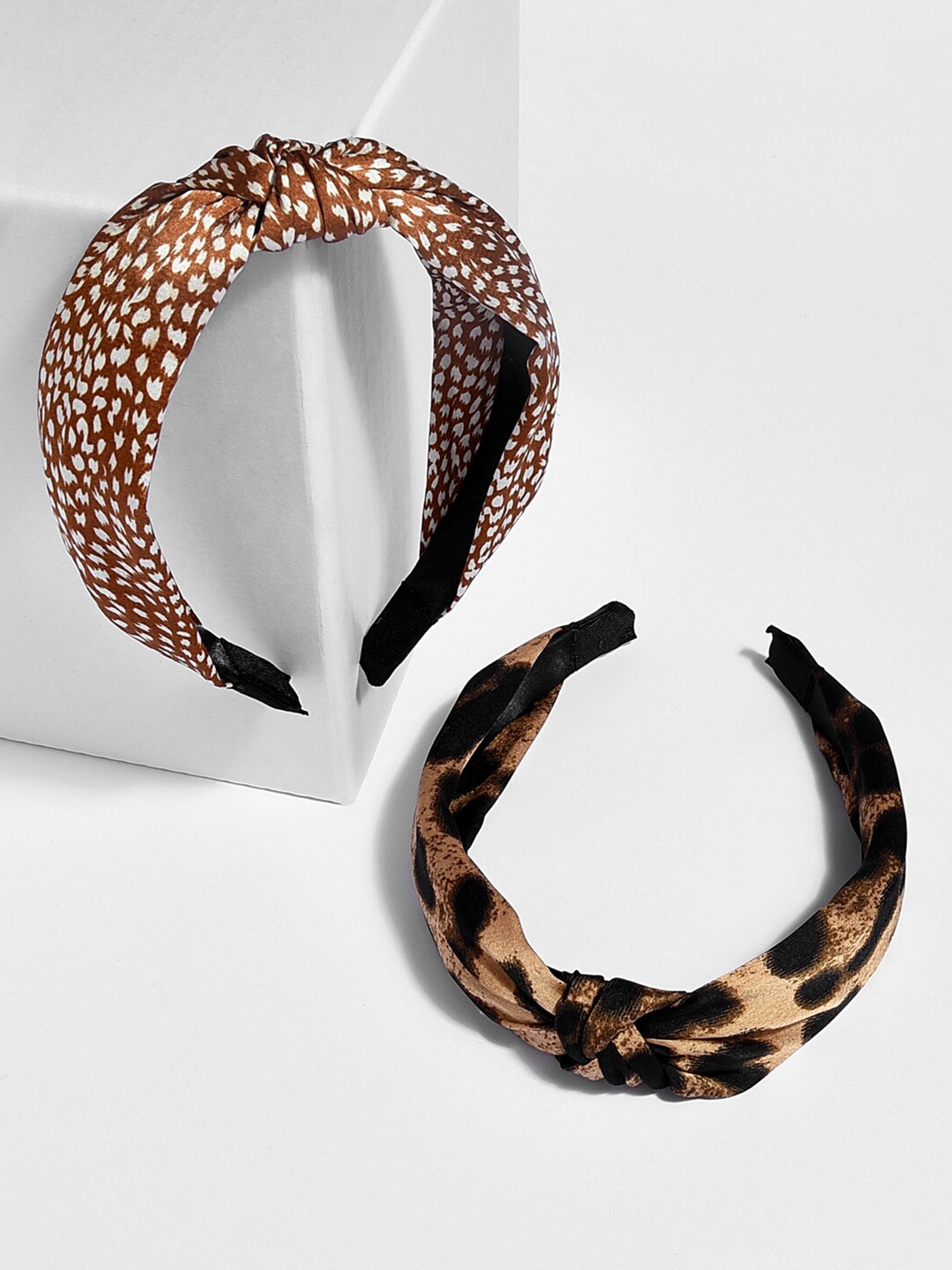 

ToniQ Women Brow n& Black Set Of 2 Animal Printed Hairbands, Brown