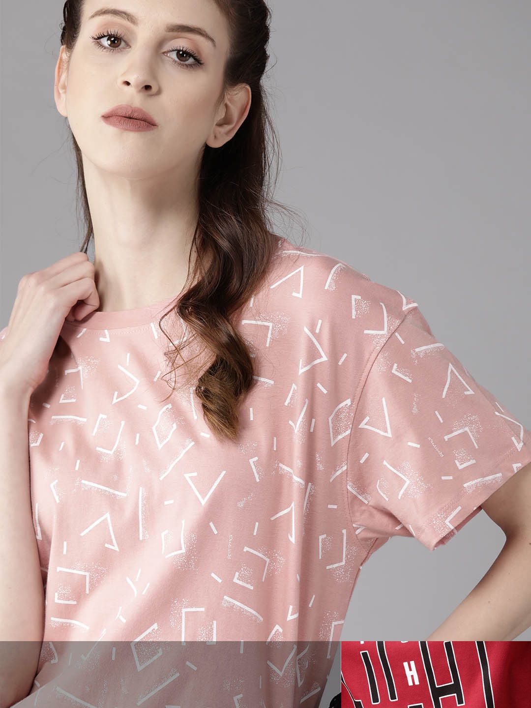 

Roadster Women Set Of 2 Printed T-shirts, Rose