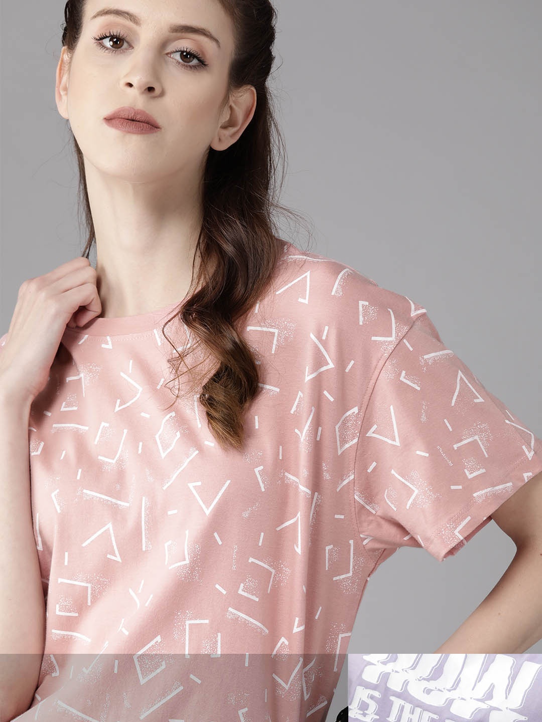 

Roadster Women Pack of 2 Printed Pure Cotton T-Shirt, Peach