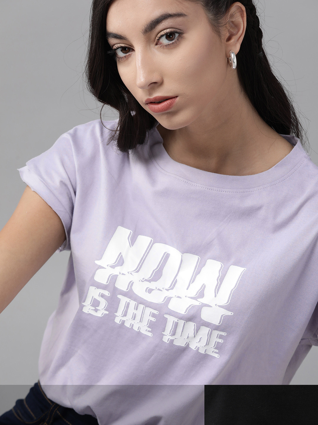 

Roadster Women Pack of 2 Printed Pure Cotton T-shirts, Lavender