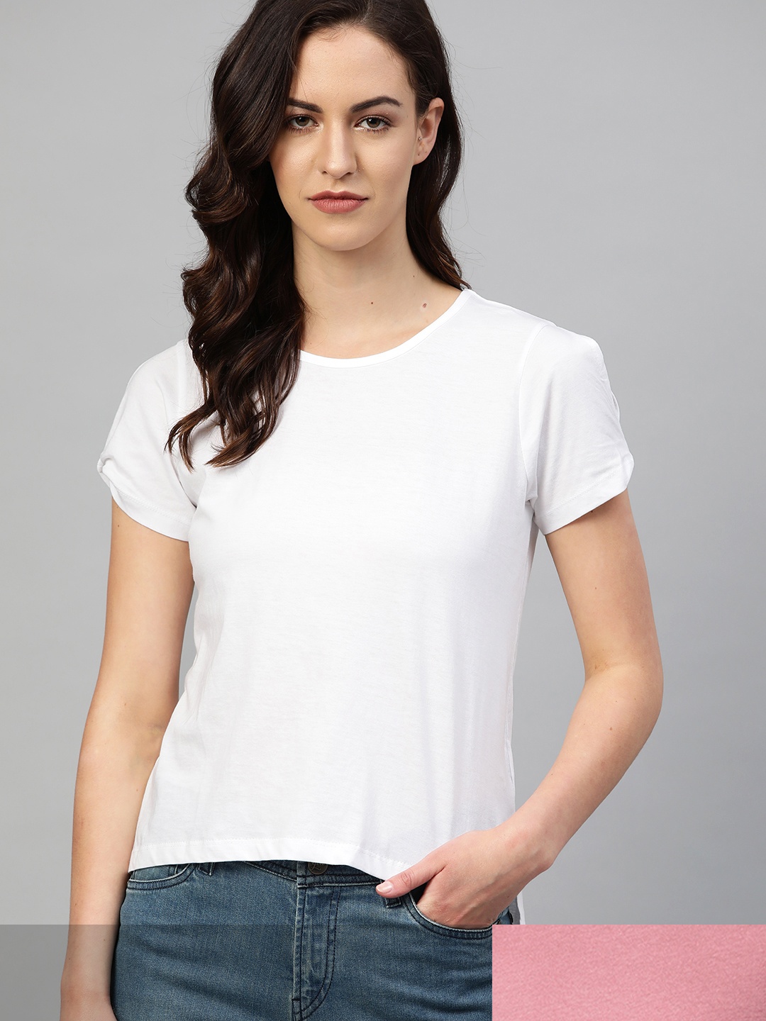 

Roadster Women Pack of 2 Pure Cotton T-shirts, White