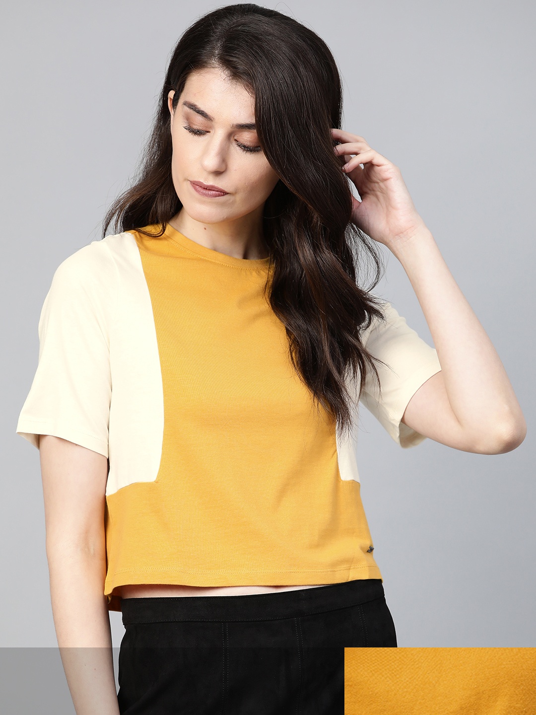 

Roadster Women Pack of 2 Pure Cotton T-shirts, Mustard