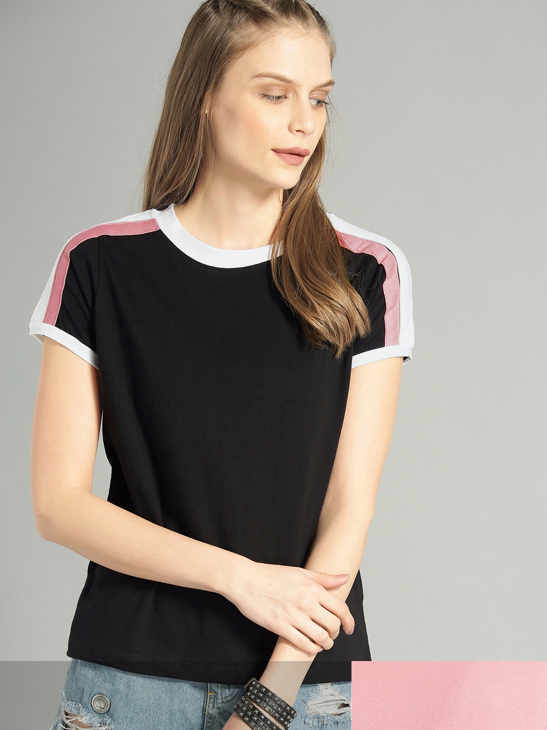 

Roadster Women Pack of 2 Pure Cotton Tshirts, Black