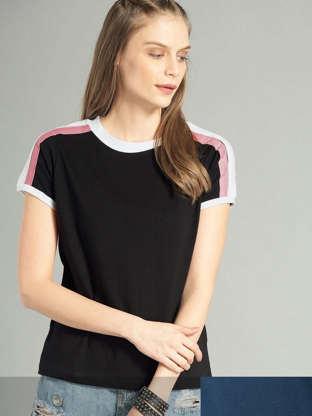 

Roadster Women Pack of 2 Pure Cotton Solid T-shirts, Black