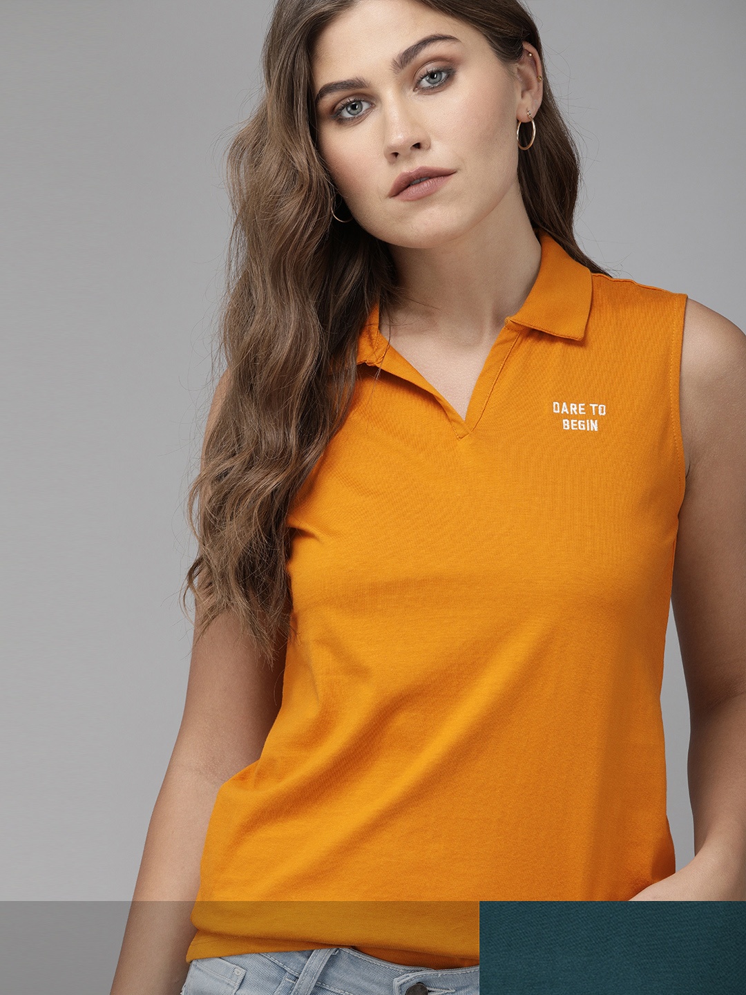 

Roadster Women Pack of 2 Pure Cotton Solid T-shirts, Orange
