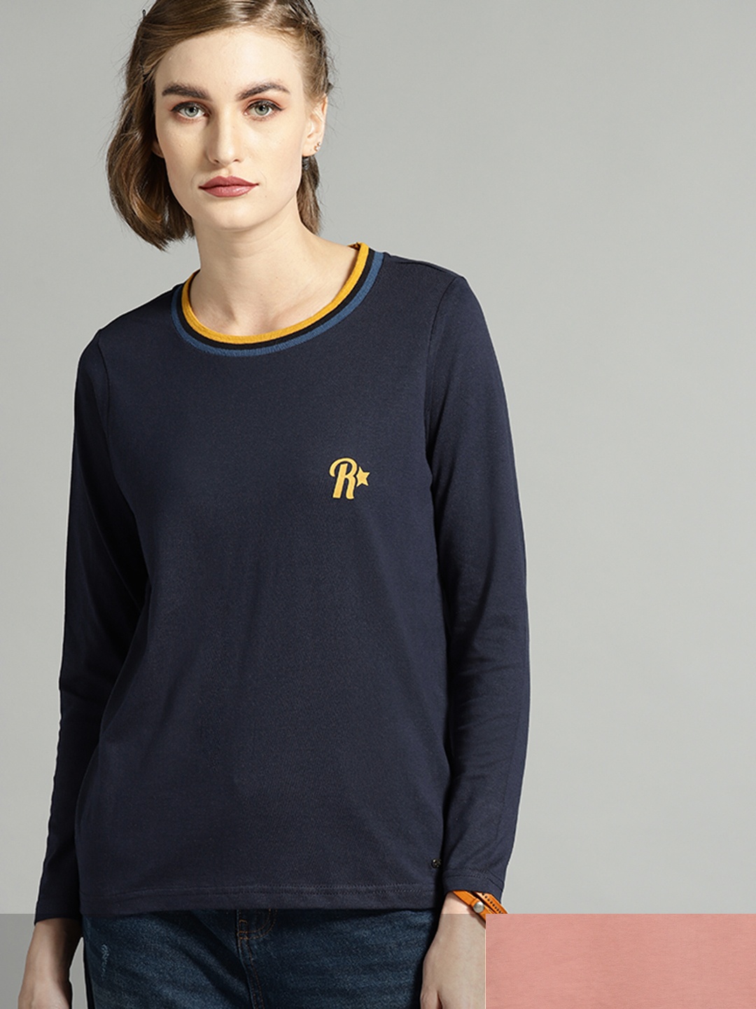 

Roadster Women Pack of 2 Solid T-shirts, Navy blue