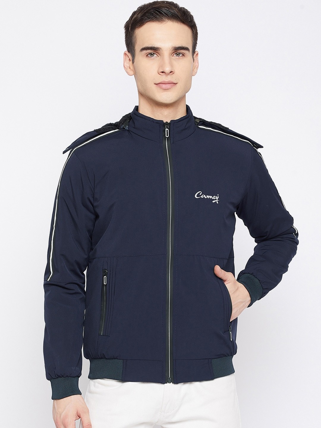 

Camey Men Navy Blue Lightweight Bomber Jacket