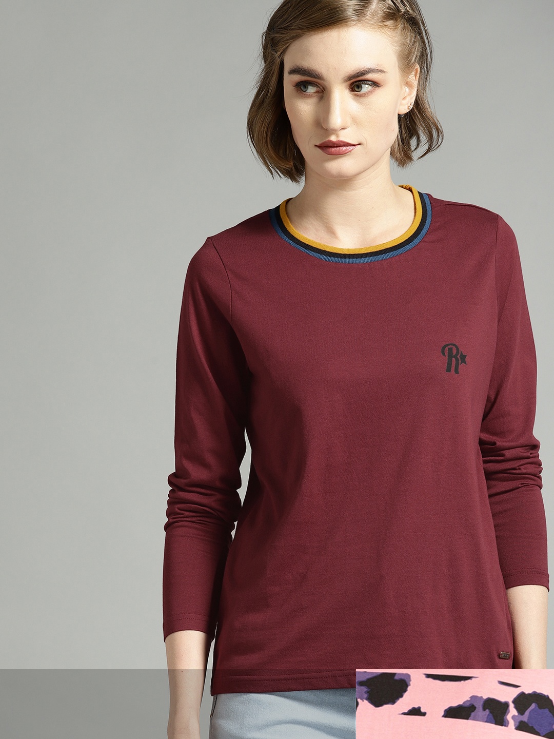 

Roadster Women Pack of 2 Pure Cotton T-shirts, Burgundy