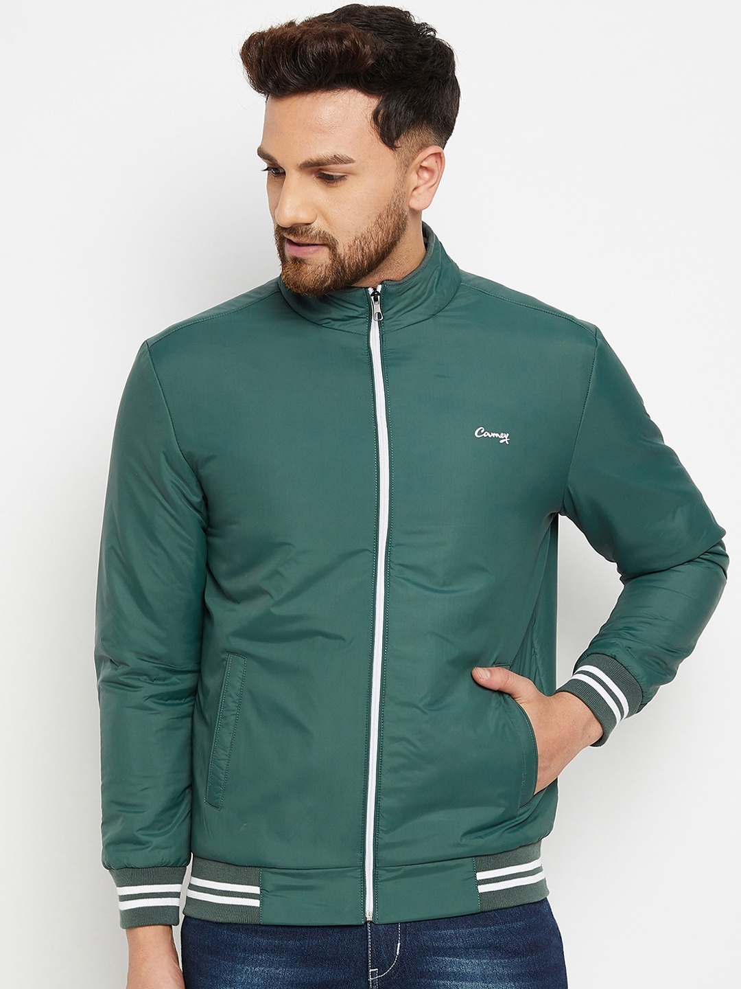 

Camey Men Olive Green Lightweight Bomber Jacket