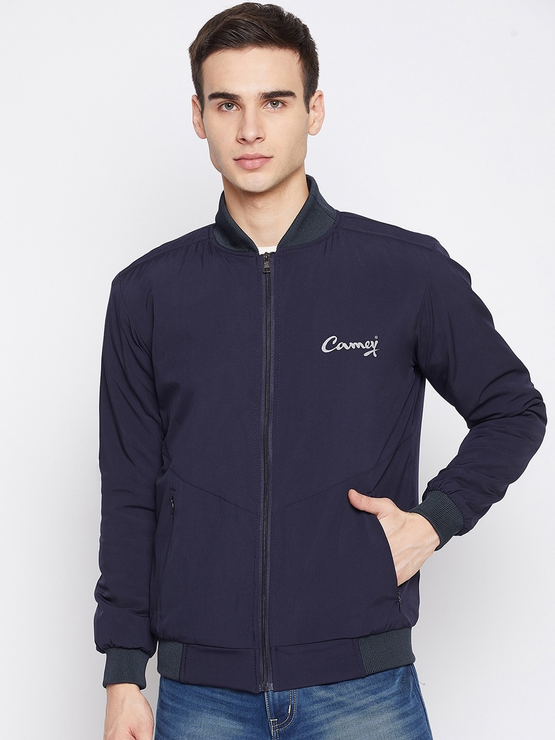 

Camey Men Navy Blue Lightweight Bomber Jacket