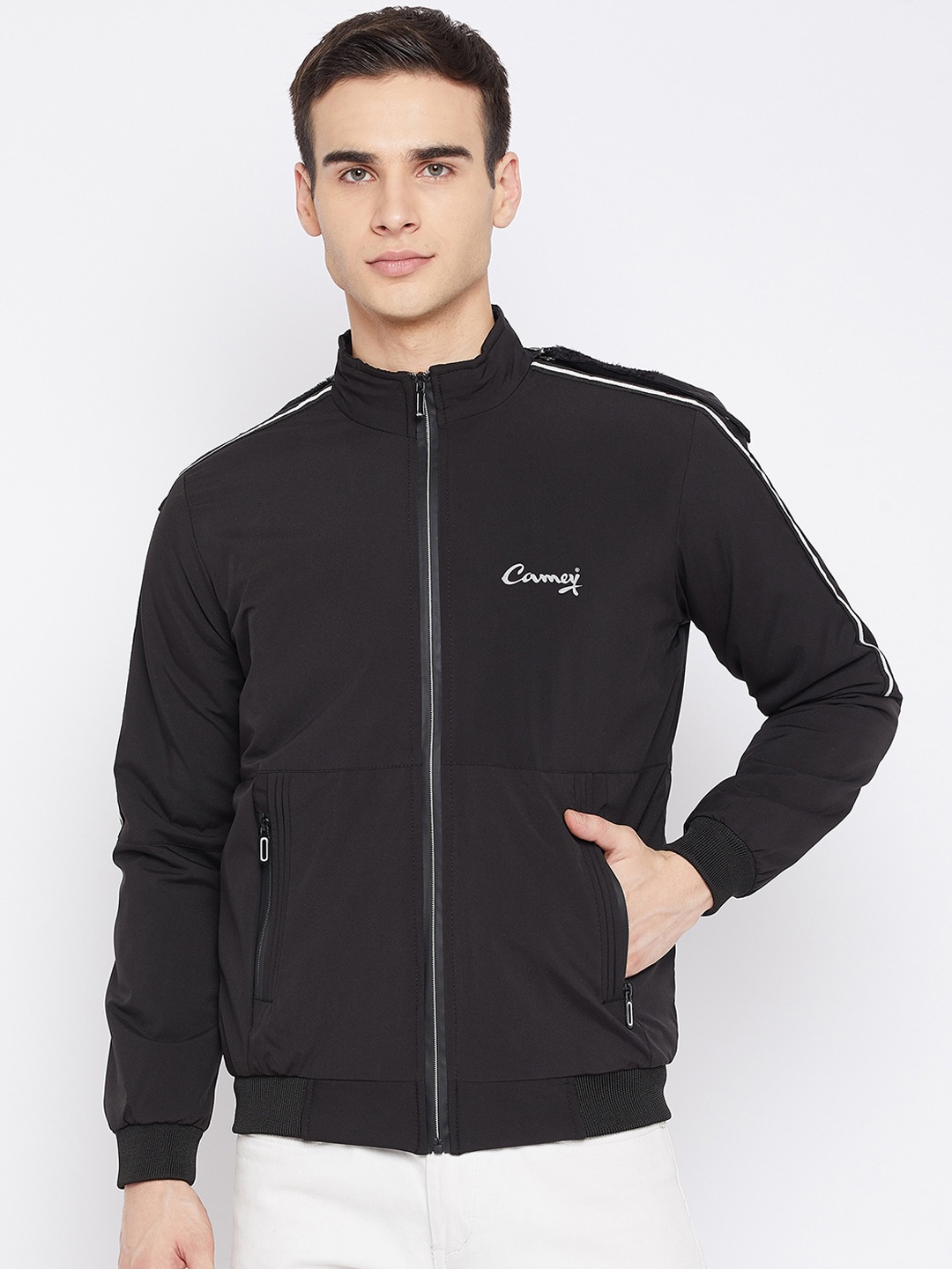 

Camey Men Black Lightweight Bomber Jacket