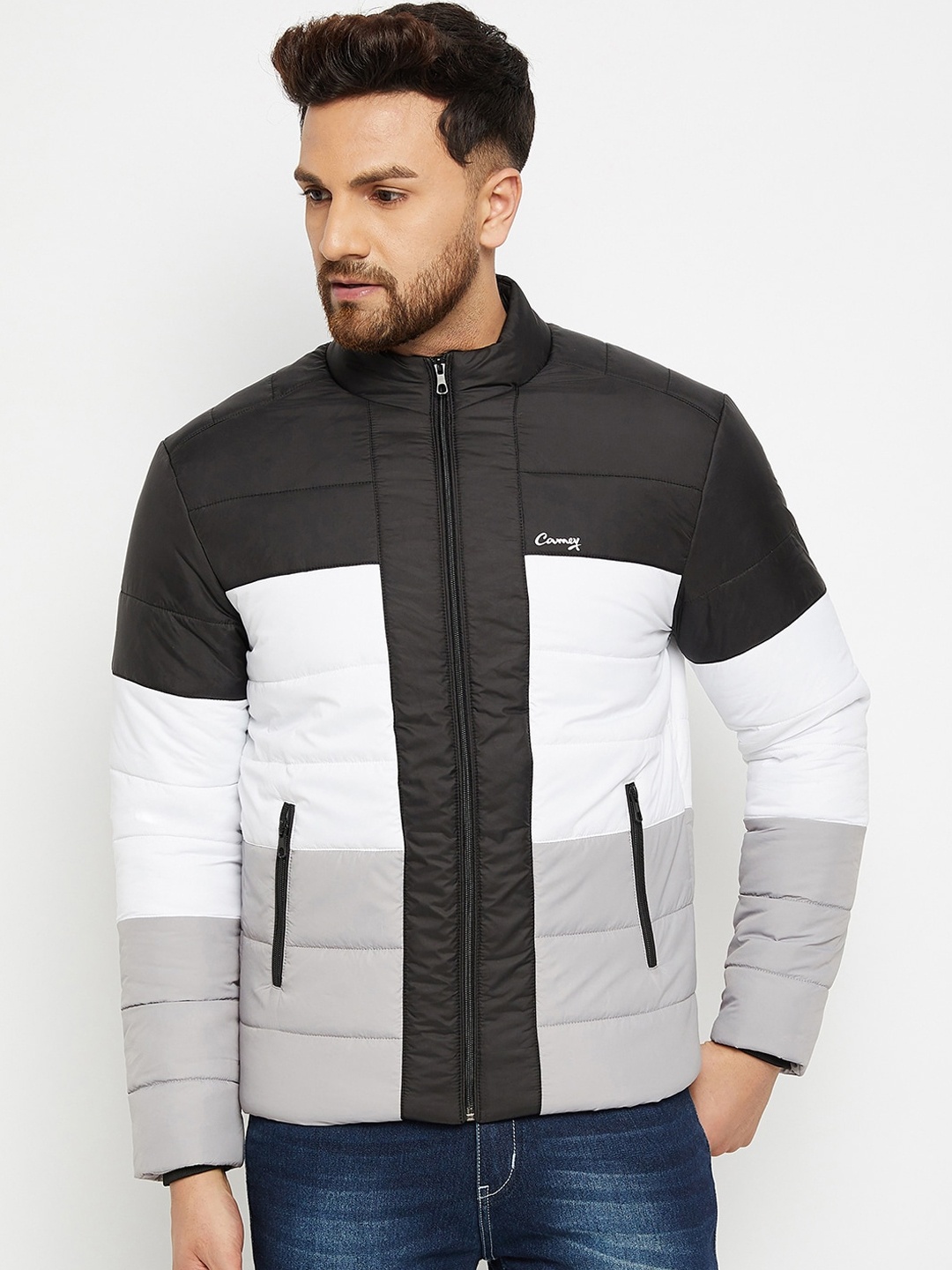 

Camey Men Black White Colourblocked Lightweight Puffer Jacket