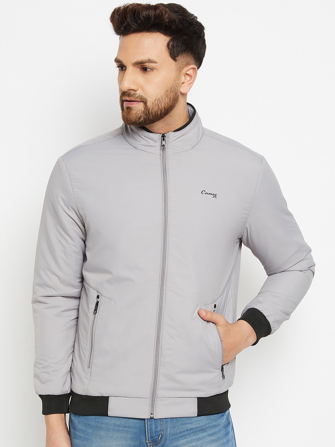 

Camey Men Grey Lightweight Bomber Jacket