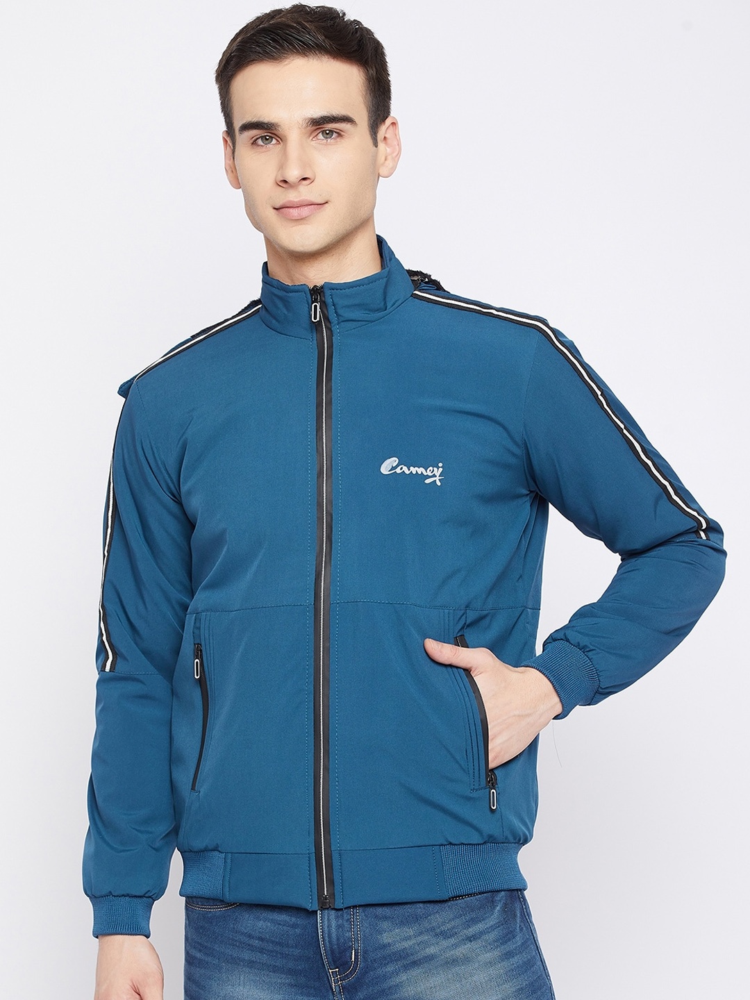 

Camey Men Blue Striped Lightweight Padded Jacket