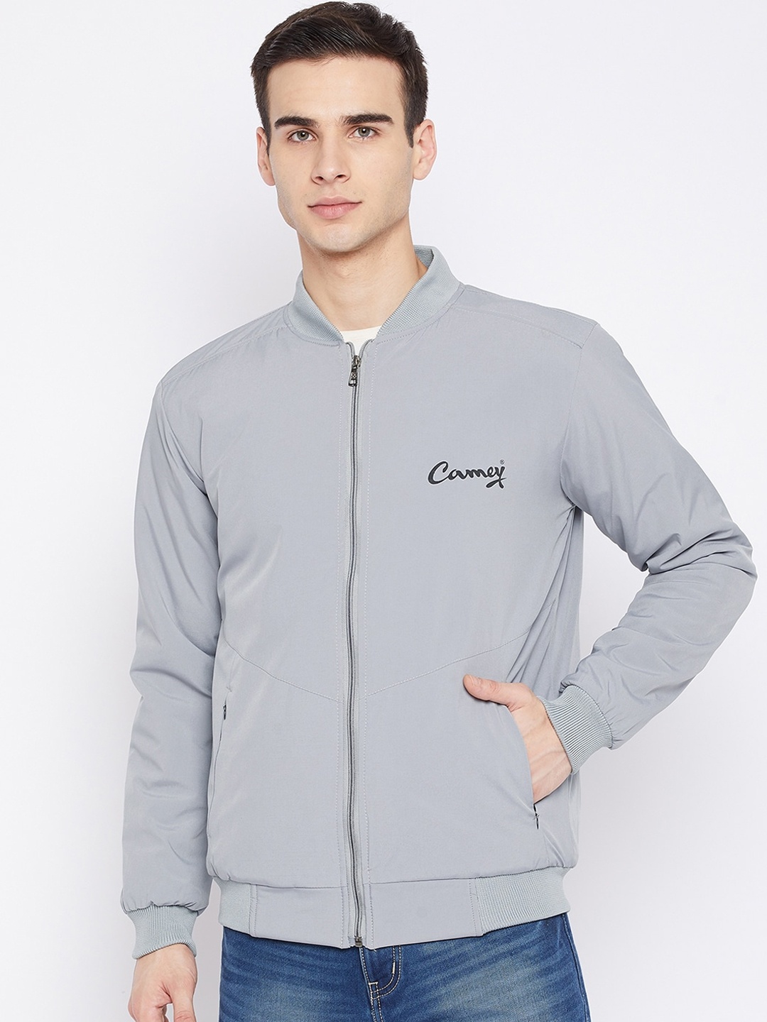 

Camey Men Grey Lightweight Bomber Jacket