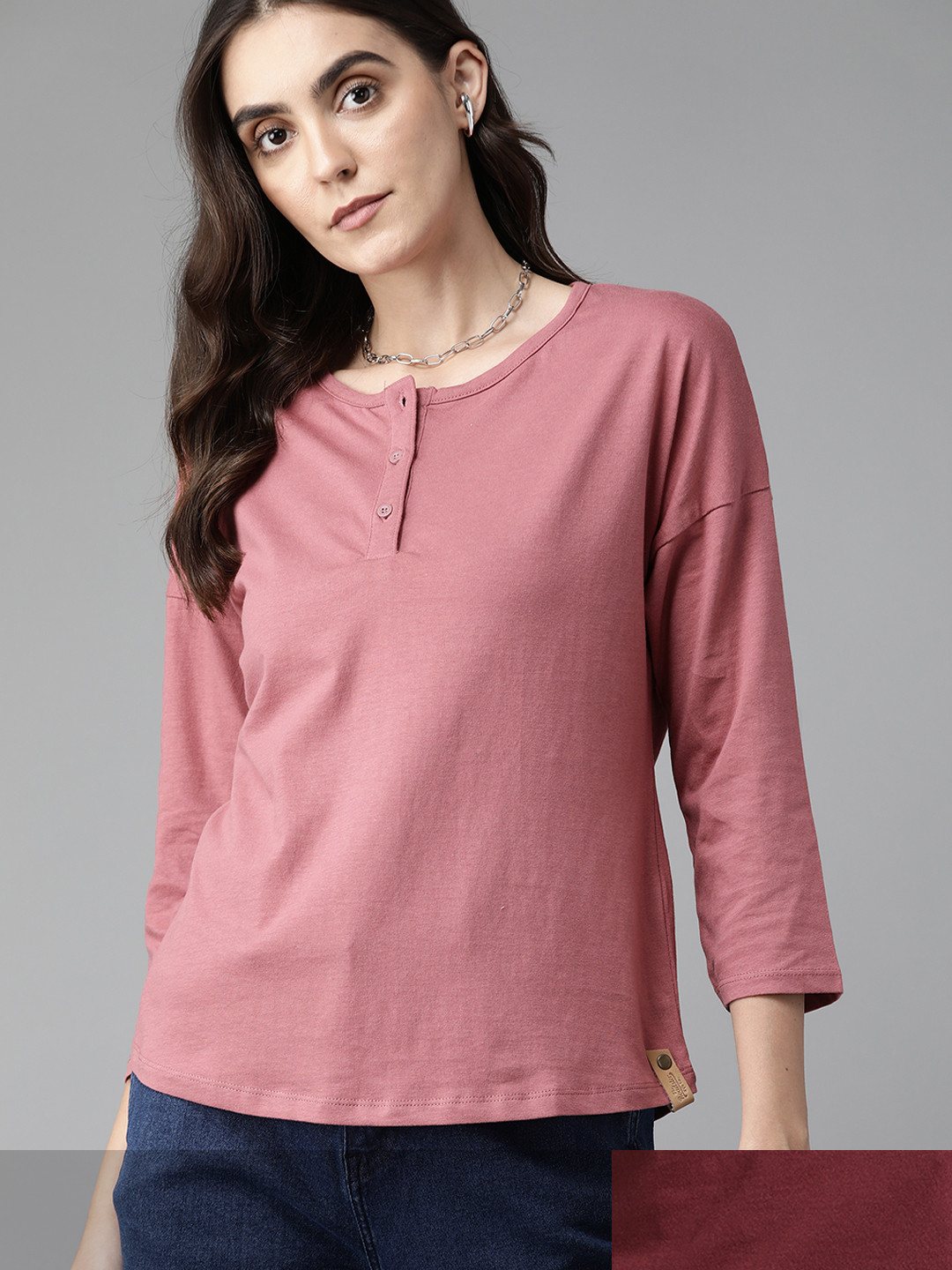 

Roadster Women Pack of 2 Pure Cotton T-shirts, Burgundy