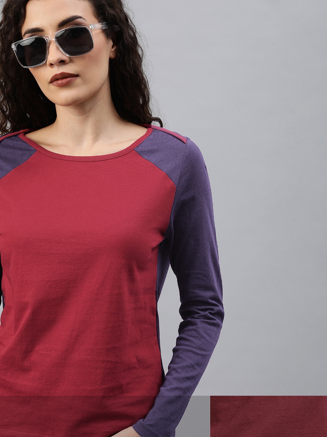 

Roadster Women Pack of 2 Pure Cotton T-shirts, Burgundy
