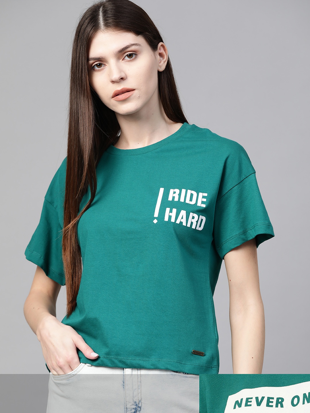 

Roadster Women Pack of 2 Pure Cotton Printed T-shirts, Green