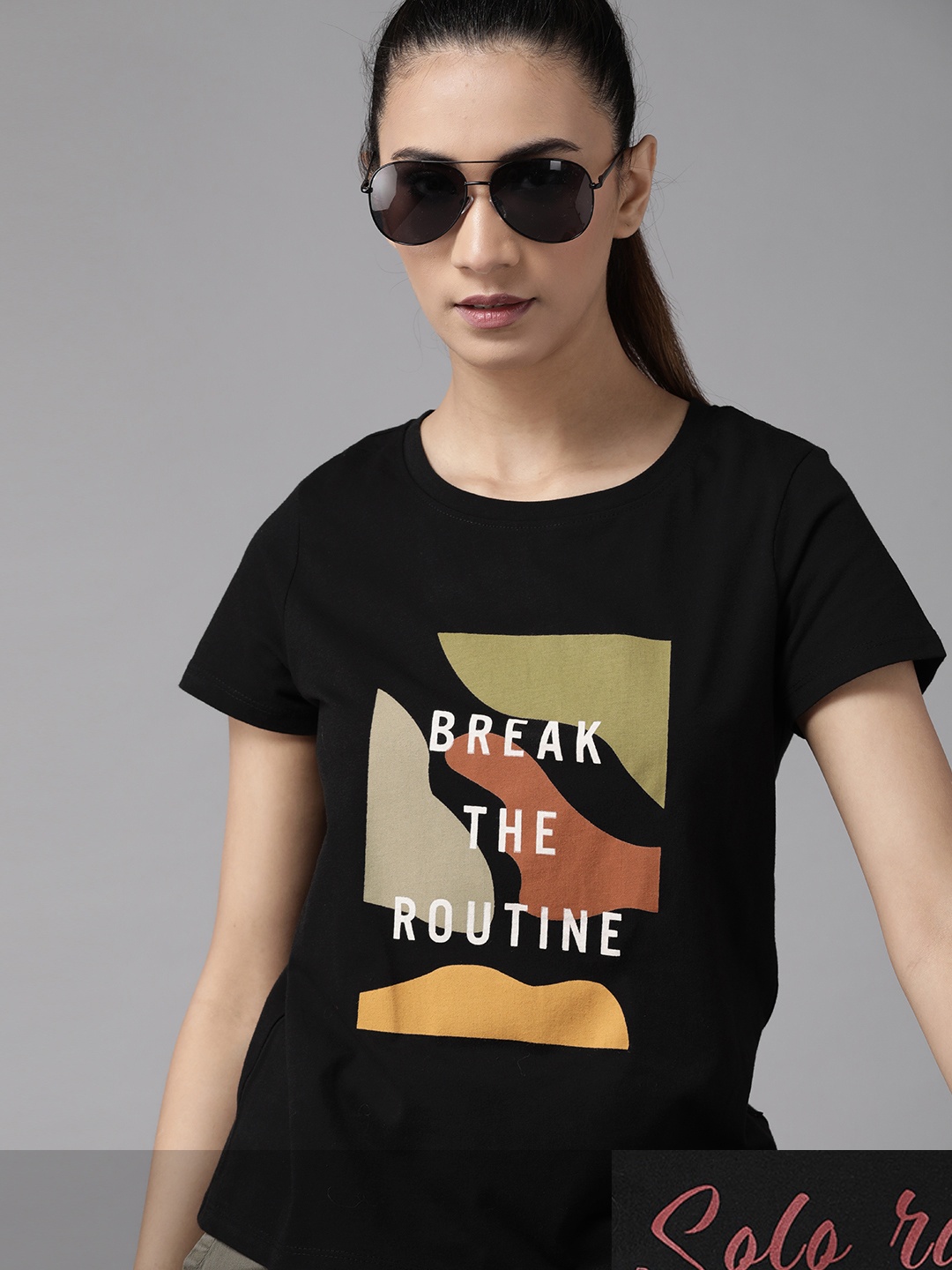 

Roadster Women Pack of 2 Pure Cotton Printed T-shirts, Black
