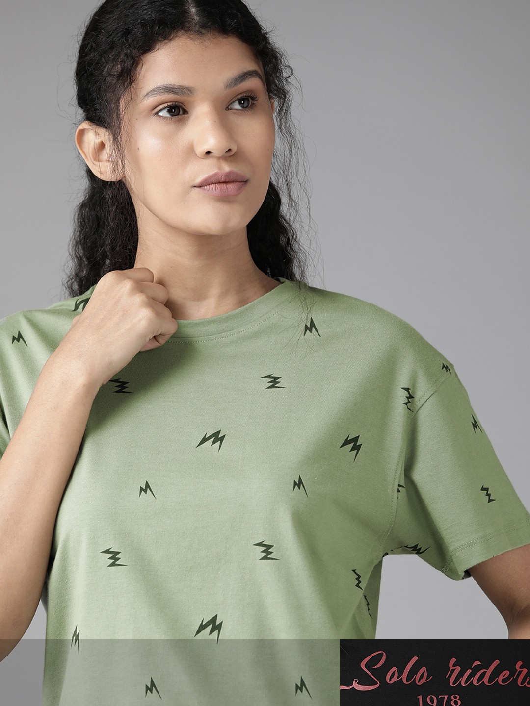 

Roadster Women Pack of 2 Pure Cotton Printed Drop-Shoulder Sleeves T-shirts, Green