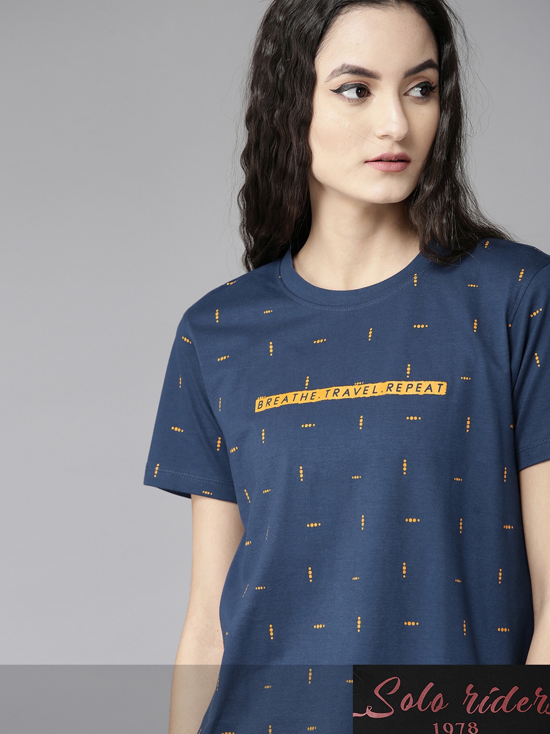 

Roadster Women Pack of 2 Pure Cotton Printed T-shirts, Navy blue