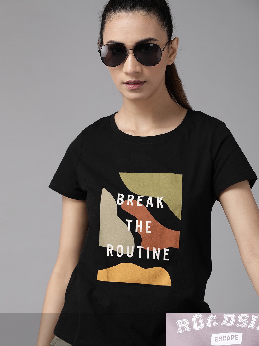 

Roadster Women Pack of 2 Pure Cotton Printed T-shirts, Black