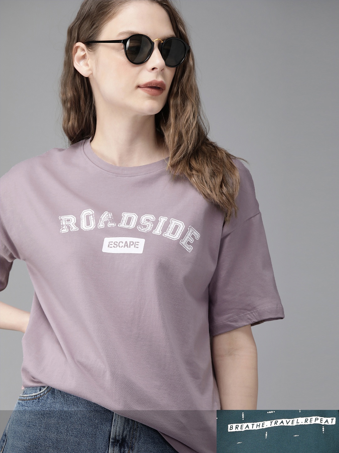 

Roadster Women Pack of 2 Pure Cotton Printed T-shirts, Lavender