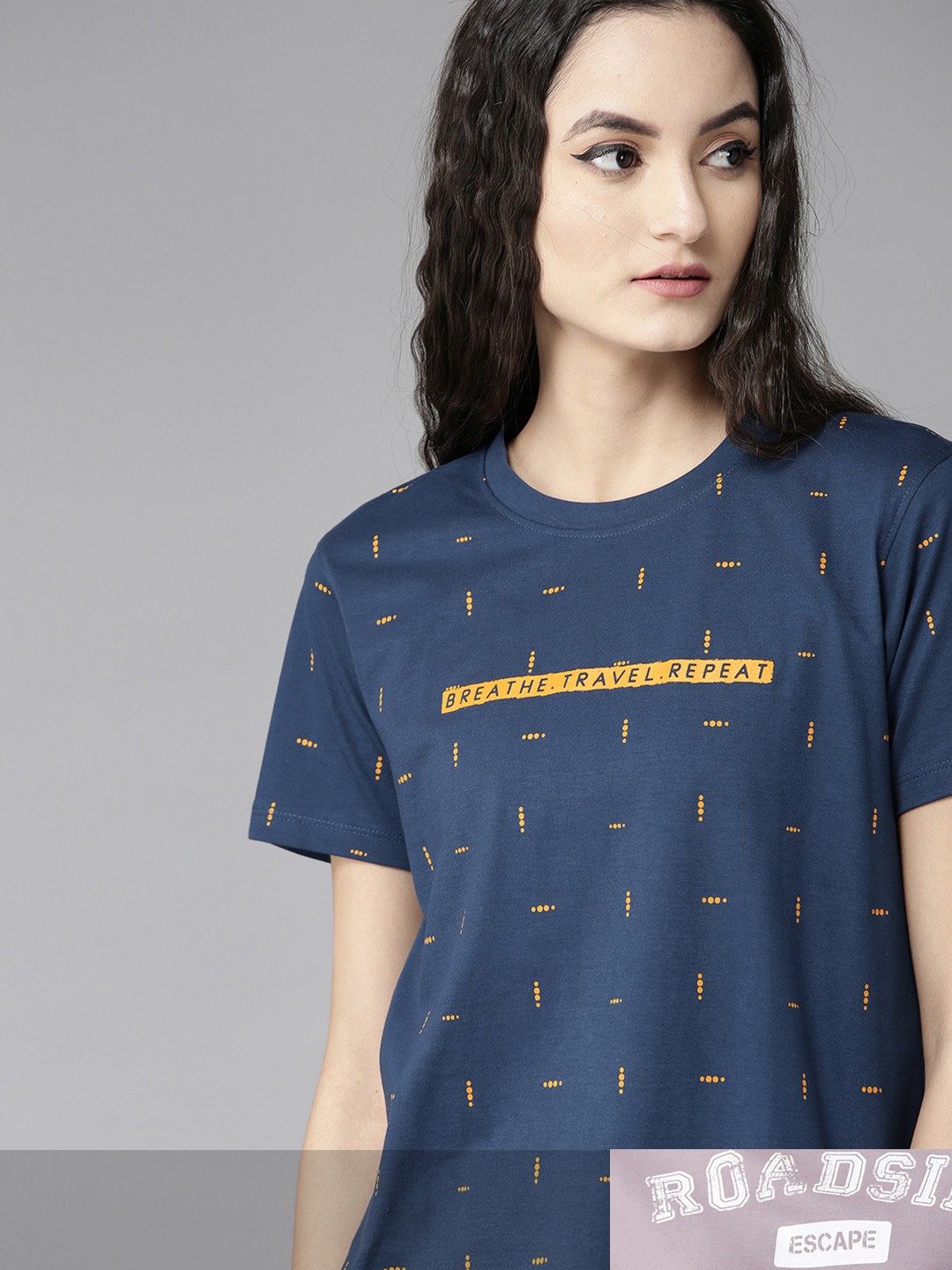 

Roadster Women Pack of 2 Pure Cotton Printed T-shirts, Navy blue