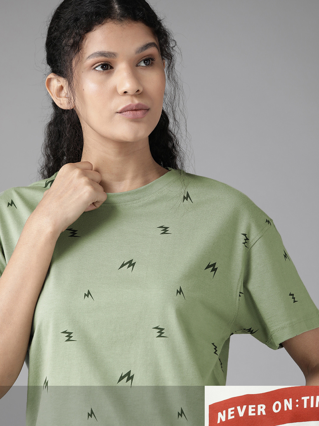 

Roadster Women Pack of 2 Pure Cotton Printed T-shirts, Green