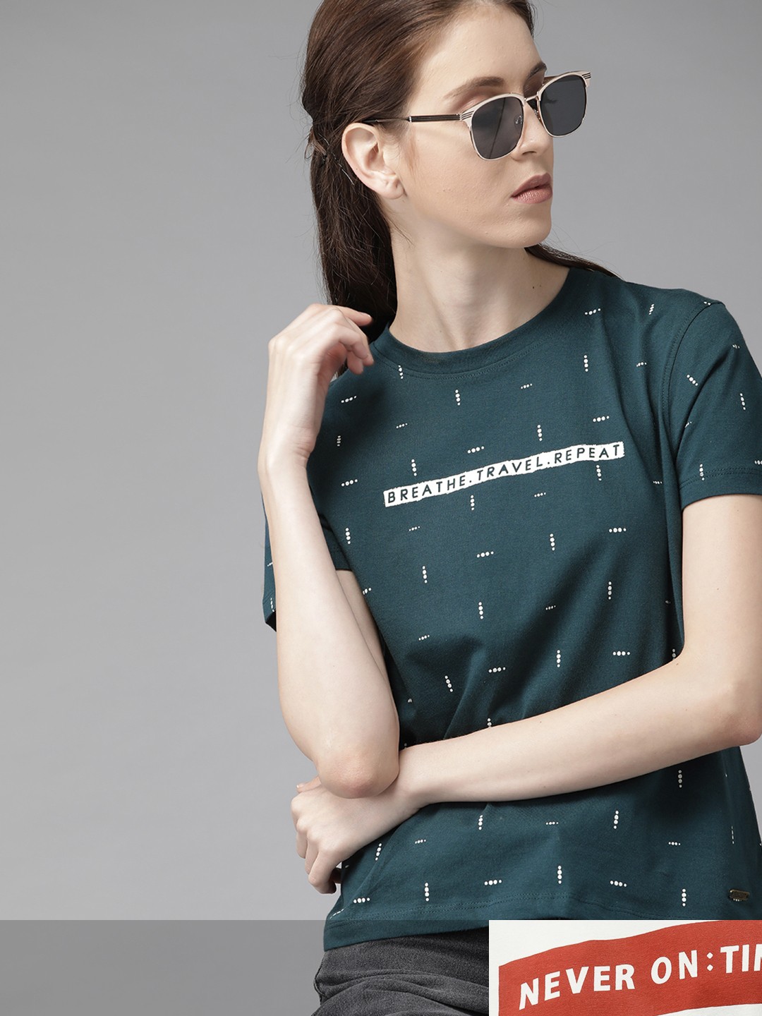 

Roadster Women Pack of 2 Pure Cotton Printed T-shirts, Teal