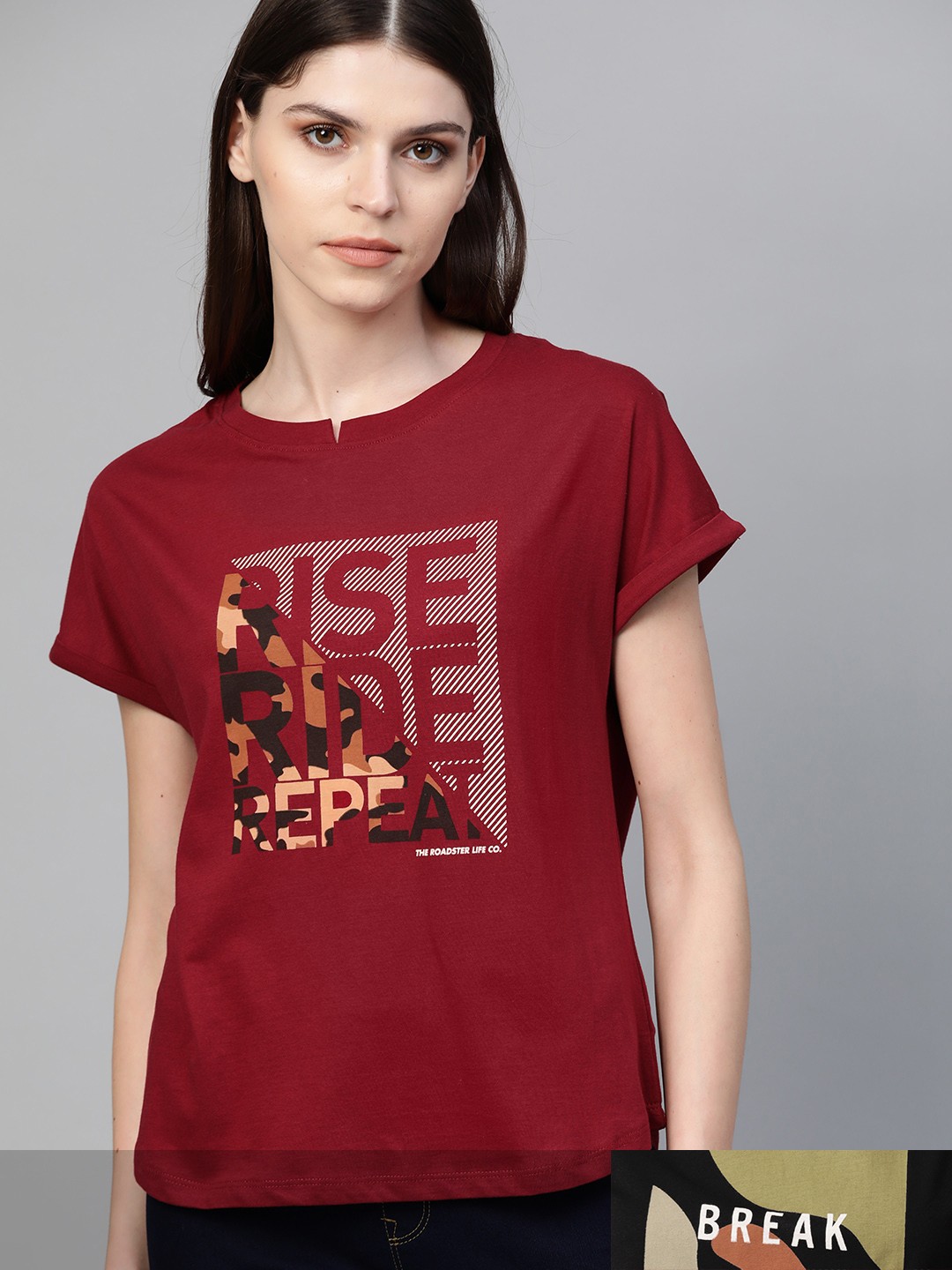

Roadster Women Pack of 2 Cotton T-shirts, Maroon
