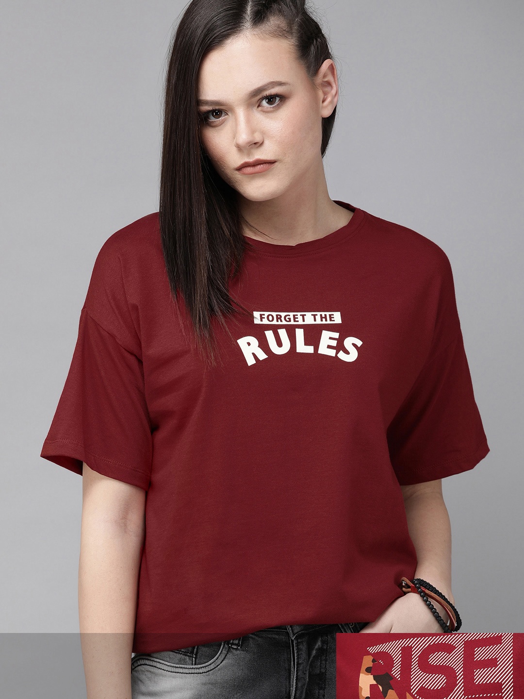 

Roadster Women Pack of 2 Cotton T-shirts, Maroon