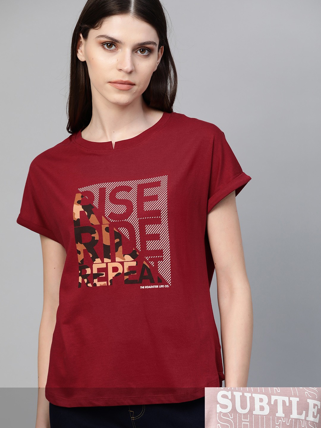 

Roadster Women Pack of 2 Cotton T-shirts, Maroon