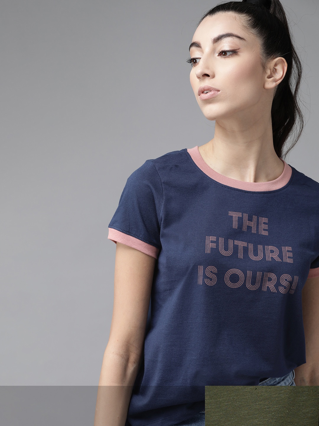 

Roadster Women Pack of 2 Cotton T-shirts, Navy blue