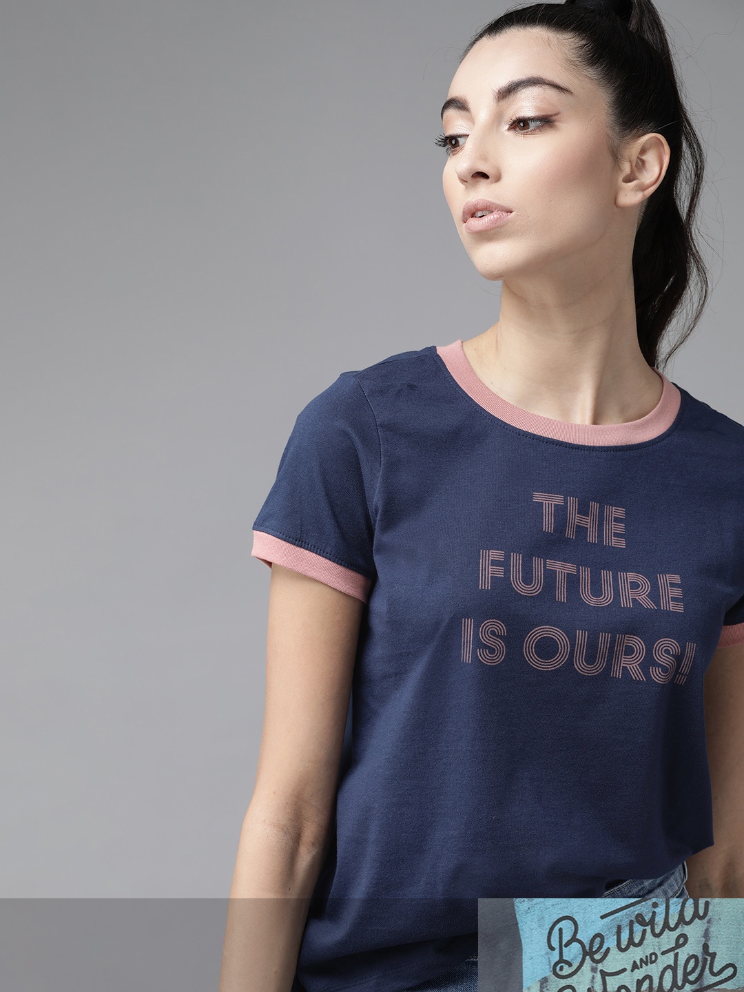 

Roadster Women Pack of 2 Cotton T-shirts, Navy blue