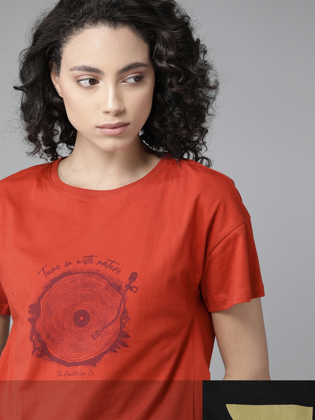 

Roadster Women Rust Brown & Black Pack Of 2 Printed Round Neck Regular Fit T-shirts