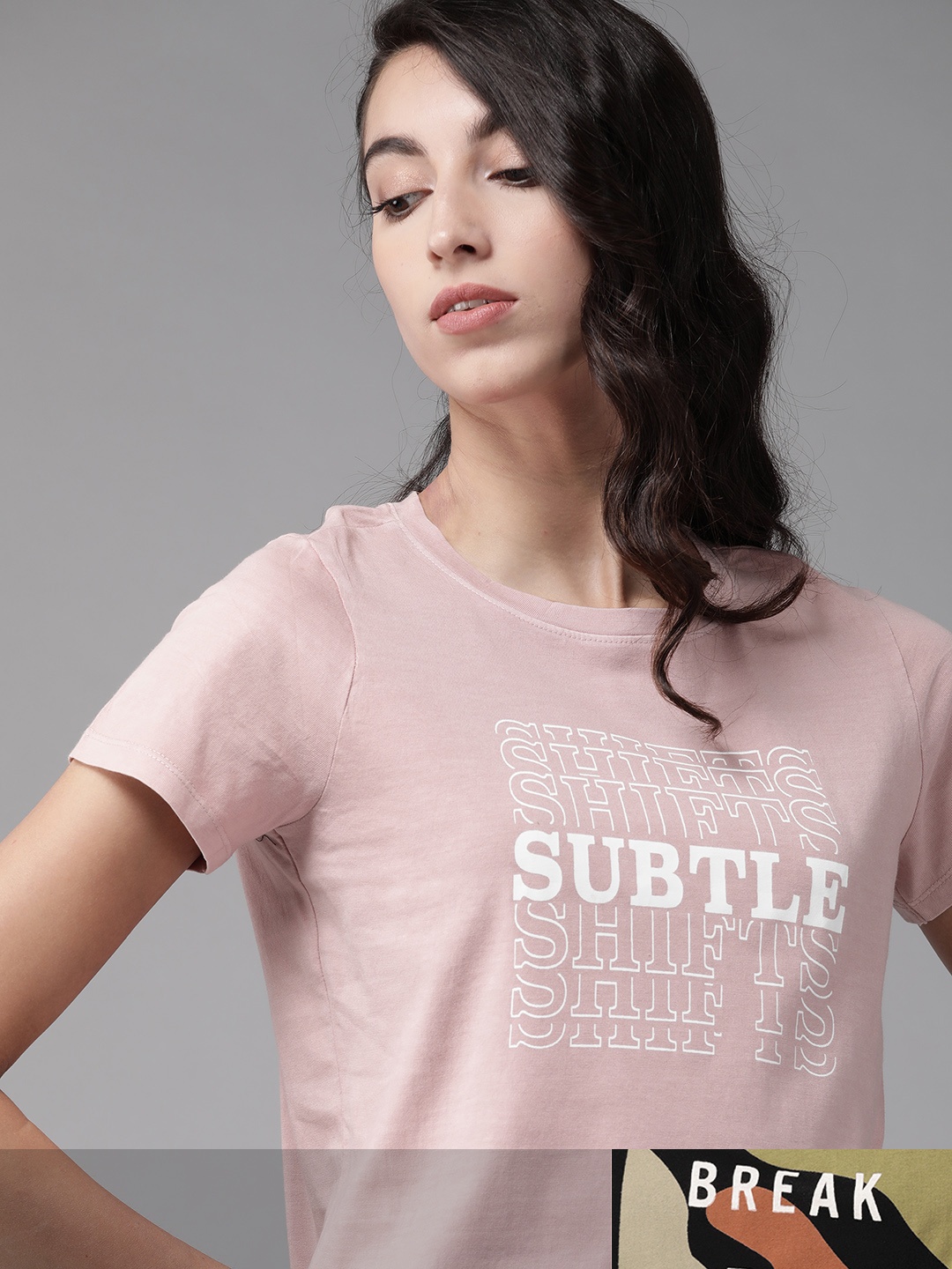 

Roadster Women Black & Dusty Pink Pack Of 2 Typography Print Regular Fit T-shirts
