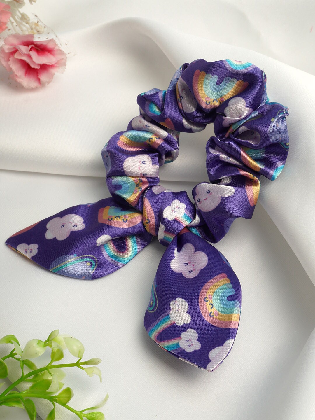 

Ferosh Women Purple & White Rainbows & Clouds Printed Scrunchie Ponytail Holder