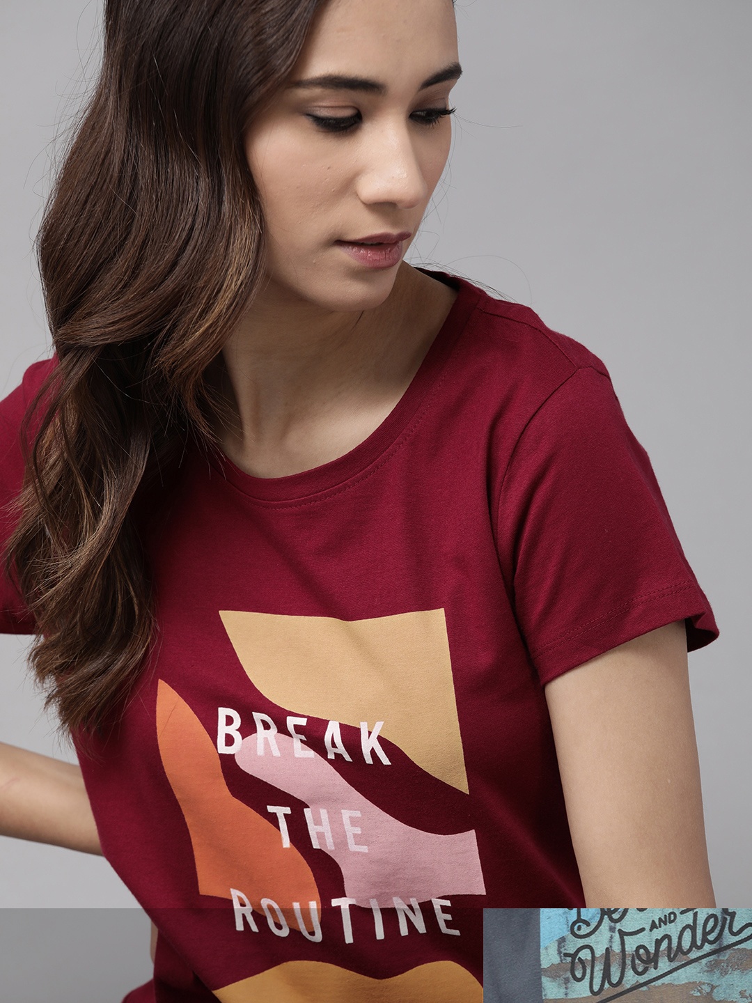 

Roadster Women Blue & Maroon Pack Of 2 Typography Print Round Neck Regular Fit T-shirts