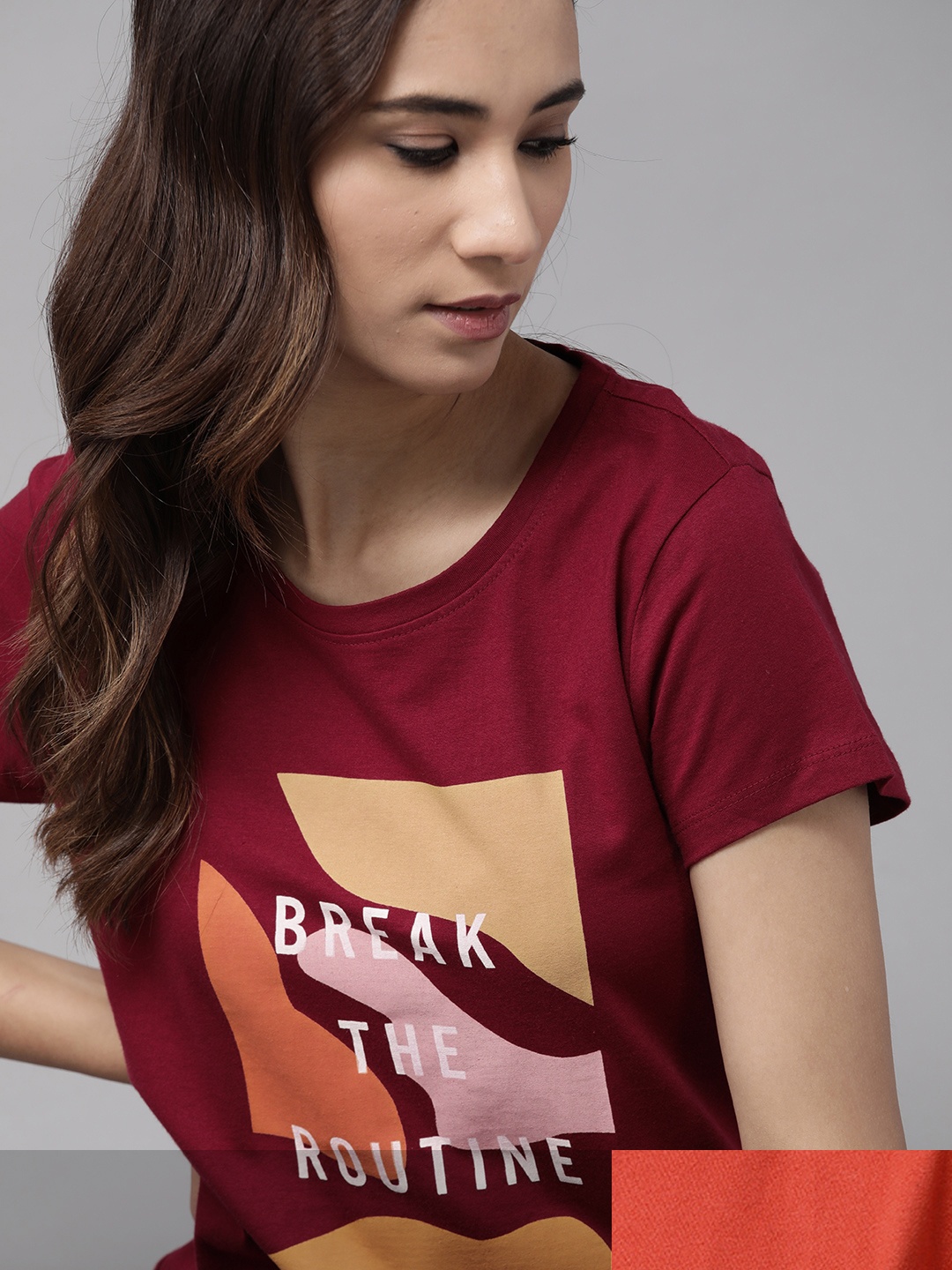 

Roadster Women Rust Brown & Maroon Pack Of 2 Printed Round Neck Regular Sleeves T-shirts