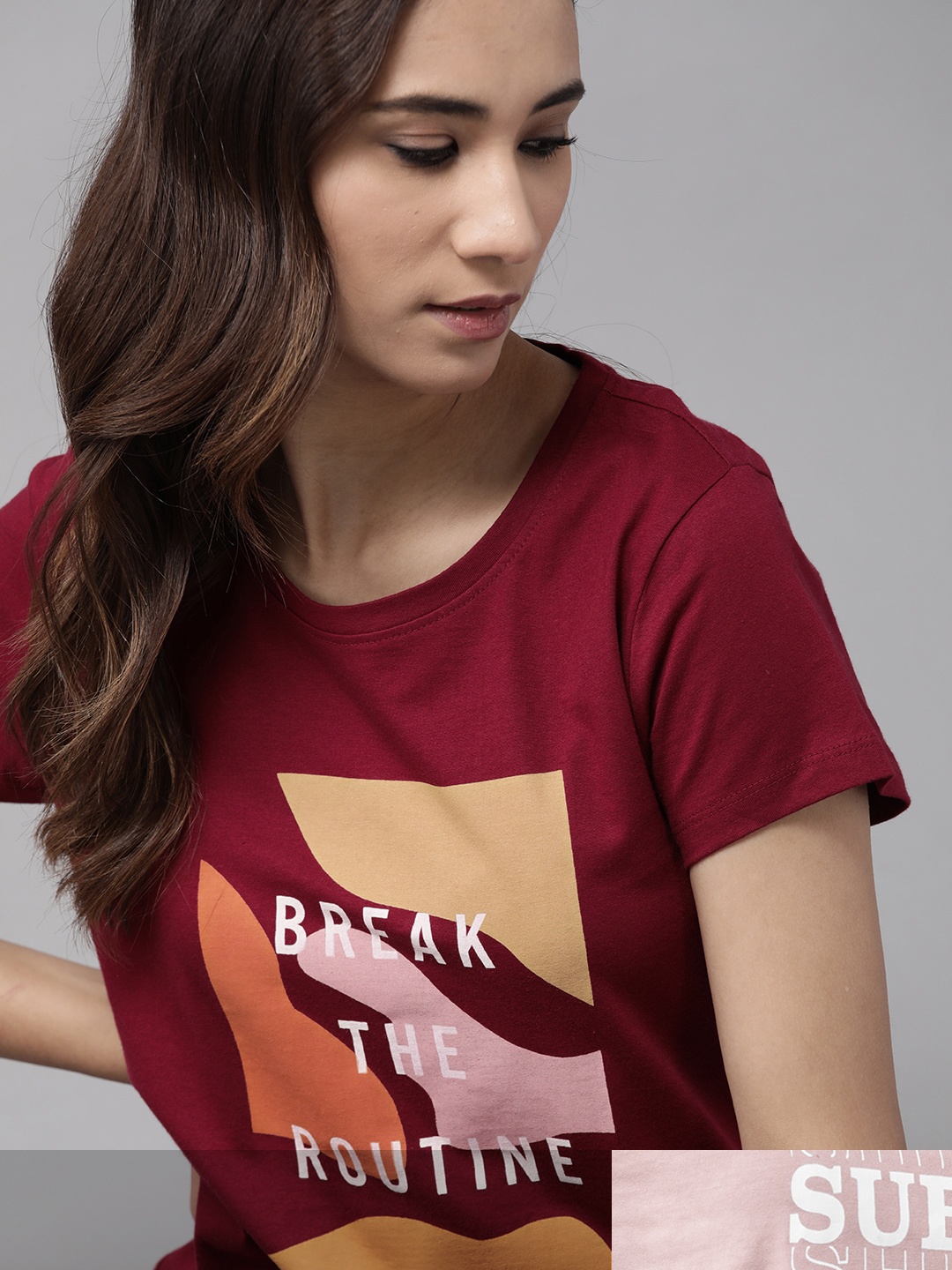 

Roadster Women Dusty Pink & Maroon Pack Of 2 Typography Print Regular Fit T-shirts