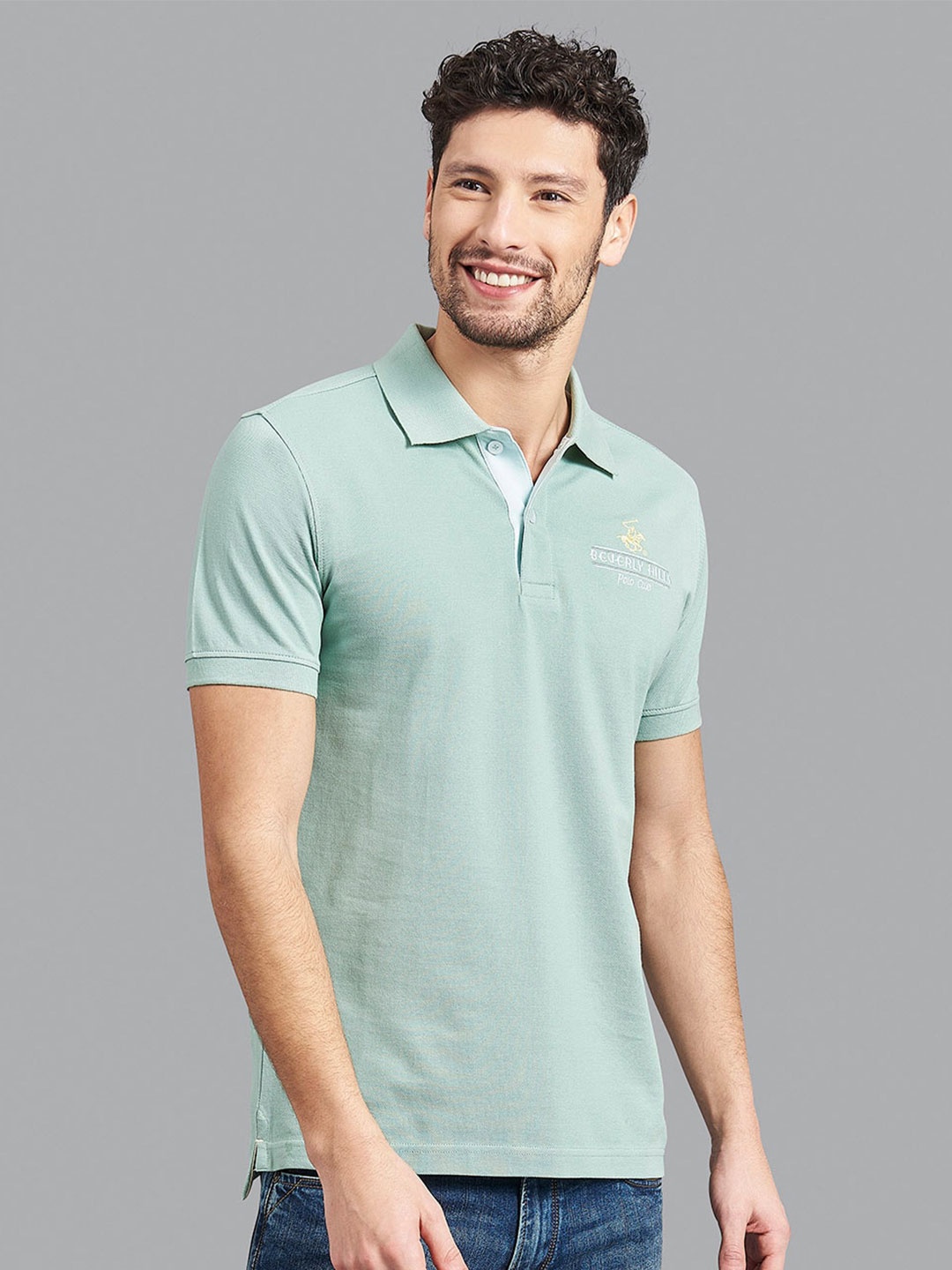 

Beverly Hills Polo Club Men Green Polo Collar Cotton T-shirt